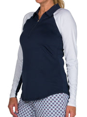 UV Color Block Polo - Midnight Blue and White